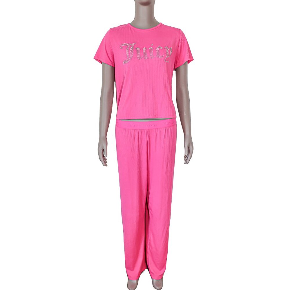 Juicy Couture Pink Pajamas Matching Set Casual Loungewear Two Piece Set Size XL‎